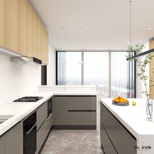 Système d'armoires de cuisine sur mesure avec des matériaux de qualité supérieure, <span class=keywords><strong>action</strong></span> de <span class=keywords><strong>tiroir</strong></span> fluide, disposition modulaire et style élégant en <span class=keywords><strong>bois</strong></span> grainé - Product Image 6