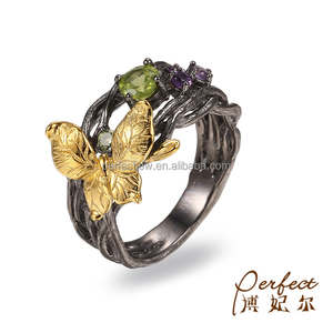 이탈리아 골든 버터플라이 925 스털링 실버 블랙 골드 도금 반지 (패션 소녀용) - Product Image 3