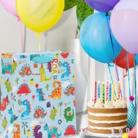 Glick Sac cadeau en papier couché recyclable de luxe Dinosaur Roar Anniversaire Célébration pour garçons Poignée souple Multicolore 260x315x135mm