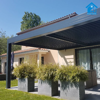Pergola d'extérieur en aluminium Gazebo Persiennes de toit réglables bioclimatiques de luxe Ecran LED motorisé en alliage plastique à distance 3x4