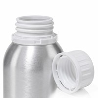 Bouteille en aluminium poli de 300 ml avec bouchon de sécurité blanc de 59 mm de diamètre pour l'emballage d'huiles essentielles et de parfums