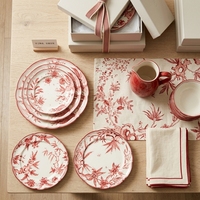 Maßgefertigtes Vintage Rotes Blumenmuster Keramik-Tellerset 6,5/8/10,5/12 Zoll Toile De Jouy Porzellan-Geschirr Hochzeit Hotel Tischdekoration