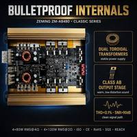 Profesyonel DSP Araç Amfisi 4 Kanal Sınıf AB 4x80W RMS Küçük Şasi Yüksek Verimli 12V MOSFET Köprü Modu