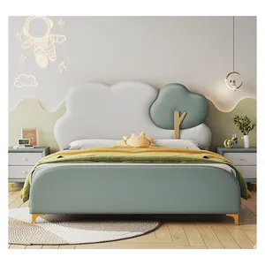 Çocuklar için Modern yatak odası mobilyası katı ahşap çerçeve nevresim takımı rahat tek karikatür ağaç yatak