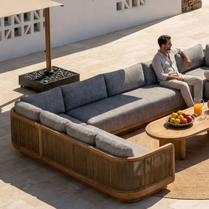 Ensemble <span class=keywords><strong>de</strong></span> canapés d'extérieur YORLLA <span class=keywords><strong>de</strong></span> luxe en teck, en forme <span class=keywords><strong>de</strong></span> U, avec cordage tressé, mobilier <span class=keywords><strong>de</strong></span> <span class=keywords><strong>jardin</strong></span> pour villa - Product Image 1