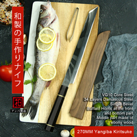 Karya Besar 34 Lapisan Bevel Tunggal 10Cr15CoMoV Damaskus Baja Dapur Honyaki Sushi Filleting Sashimi Salmon Pisau Jepang