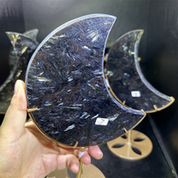 Kindfull Artisanat en Cristal Naturel Pierre de Guérison Astrophyllite Lune avec Support pour Décoration d'Intérieur