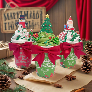 6.9 Inch Realistic Artificial Dessert Ornament Christmas Green Paper Cup Ice Cream Fake Physical Model Festive Plastic Crafts - Product Image 1