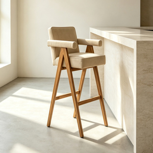 Tabourets de <span class=keywords><strong>bar</strong></span> contemporains pour hôtel, chaise de cuisine d'angle en velours, tabourets de comptoir en bois massif avec dossier, <span class=keywords><strong>fauteuil</strong></span> de studio - Product Image 2