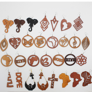 Moda siyah kraliçe ahşap afrika haritası kalp küpe oymak boyama ahşap küpe - Product Image 2