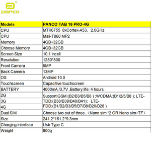Tablet Panco Tab 16 Pro 2026, Gran Venta, 10.1'' Incell HD / 4GB+32GB / Cámara 5MP+13MP / 4000mAh / Doble SIM, Tablet para Negocios y Juegos - Product Image 6