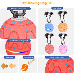 Jouet intelligent pour chien à déplacement automatique - Balle anti-mastication en ETPU activée par le mouvement avec lumières RGB et sons d'oiseaux, corde extra résistante (Adorable) - Product Image 1