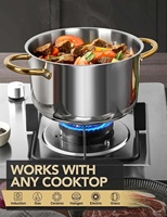 Ensemble de casseroles en acier inoxydable avec couvercle en verre, style américain, sans revêtement, passe au lave-vaisselle, compatible induction et gaz pour toutes sources de chaleur