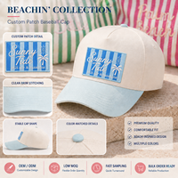 Casquette de baseball Dymf personnalisée avec patch brodé, style sportif urbain, ajustable, 5 panneaux, bicolore, en coton, pour l'été, les vacances, la plage