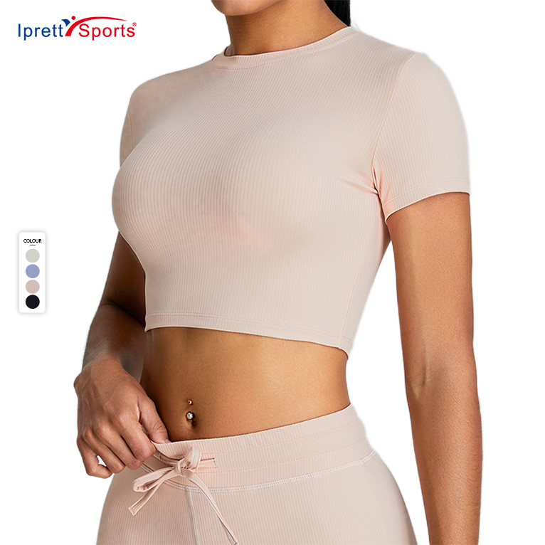 High Quality Women's Gym Shorts Sleeves T-shirts New Updated Women's Gym Sports Bra Round Neck Running Yoga Tops