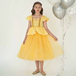 Robe de bal en coton jaune pour Halloween, costume de conte de fées pour enfants, tenue de cérémonie bleue pour filles - Product Image 6