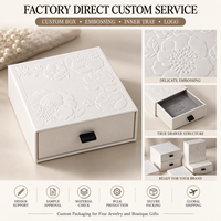 Boîte cadeau rigide personnalisée blanche à motif floral en relief avec couvercle et base pour invitations de mariage, souvenirs de mariée et papeterie de boutique
