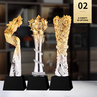 Trophée de récompense plaqué or en résine HBL Crown Event avec base en cristal noir pour souvenir de champion