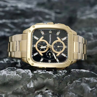 Montre à quartz carrée pour homme, cadran multifonction, bracelet en acier inoxydable doré, montre-bracelet décontractée pour homme, idéale pour un cadeau quotidien