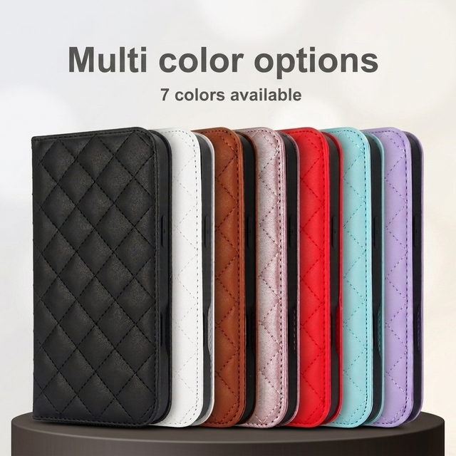 Lattice Quilted Luxury Phone Case Classic PU Leather Flip Cover With Card Slots Kickstand Function Shockproof Protective Cover