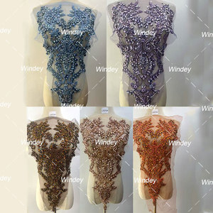 Đầy Màu Sắc May Đính Cườm Pha Lê Tôn Tạo Vá Màu Xanh Lá Cây Vạt Áo Rhinestone Appliques Lưới Vải Cho Váy Cưới - Product Image 4