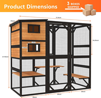 Maison pour chat d'extérieur moderne en bois de sapin massif avec toit en bois imperméable et plateforme multi-niveaux à motif imprimé