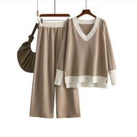 Ensemble de deux pièces pour femmes, pull en viscose tricoté uni décontracté, nouveau modèle printemps 2025, pantalon large à jambes larges, formel