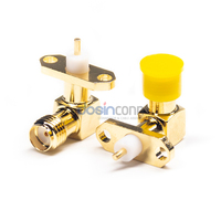 2 lubang flensa jenis Solder SMA RF koaksial 50Ohm sudut kanan perempuan Jack sekat konektor soket DC-6GHz