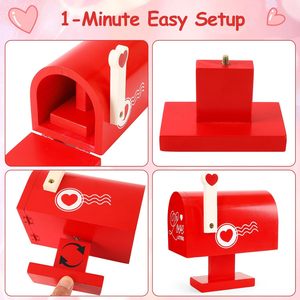 Valentine's Day Wooden Mailbox <b>Red</b> Solid Wood Card Holder Note Storage <b>Box</b> for Love Letters and Small <b>Gifts</b> - Product Image 5