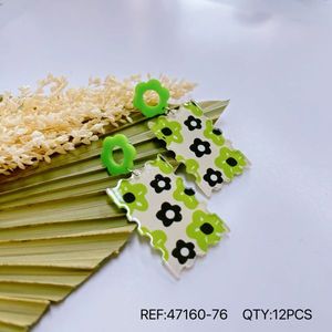 Orecchini pendenti dipinti con motivo floreale verde, gioielli alla moda in acrilico, set da 12 pezzi - Product Image 3