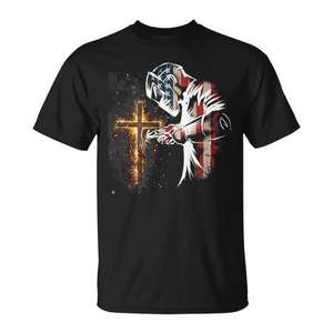 T-shirt chrétien à motif drapeau américain pour homme, noir, taille M, col rond, manches courtes, impression numérique, cadeau pour l'église - Product Image 1