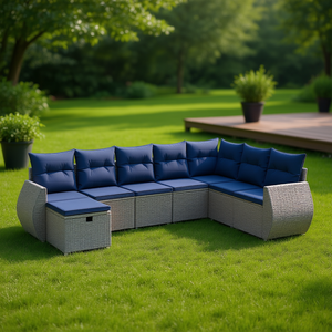 Conjunto de Sofás de Jardín de Mimbre Sintético para Exteriores, Color Gris, 8 Piezas con Cojines, Diseño Contemporáneo Impermeable - Product Image 2