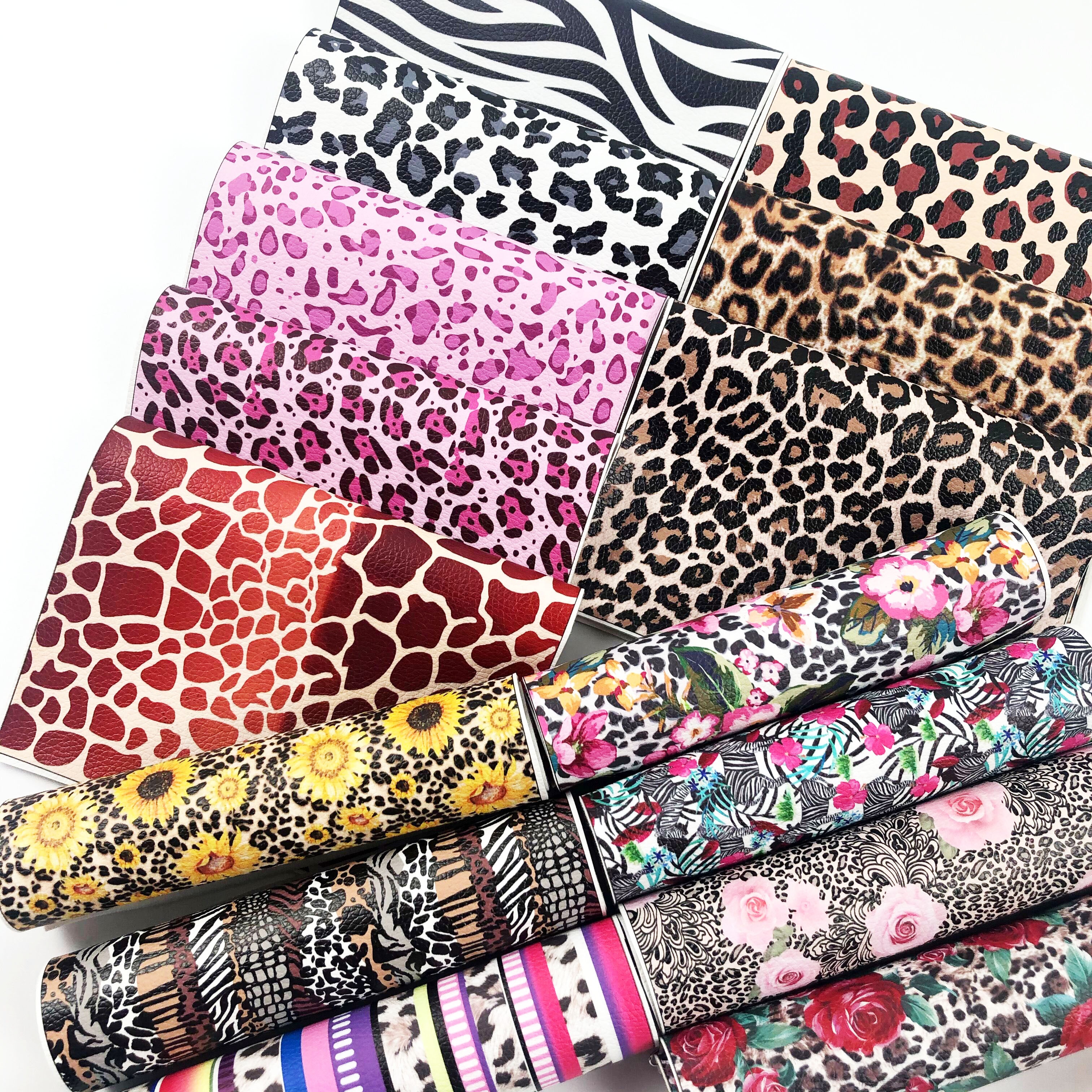 30cm X 136cm Bows Earrings Leopard Floral Vegan Synthetic Custom Printed Vinyl Fabric Sheets Faux Leather Rolls