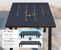 Table de patio extérieure pour 4 personnes, table à manger en fer forgé à lattes avec trou pour parasol, mobilier extérieur en métal minimaliste