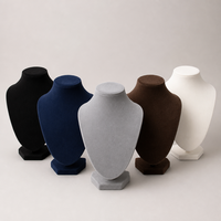 Présentoir à Colliers en Velours Bleu Marine JUNSEN, Buste en Bois Massif, Support à Bijoux, Service de Fabrication de Moules, Modèle JUNSEN-F1-04 pour Magasin