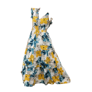 Robe longue à bretelles spaghetti pour femme, grande taille, imprimé floral tropical, taille naturelle, écologique et respirante, collection été 2026 - Product Image 1