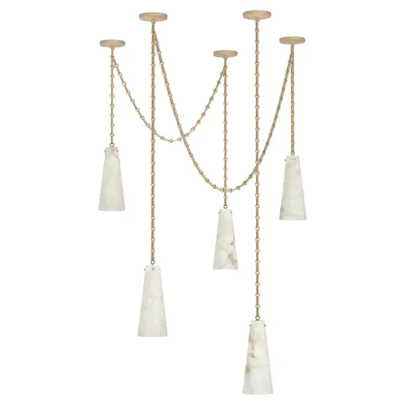 Contemporary Marble Chandelier 5-Light Vintage Alabaster Pendant Cluster Lamp Kitchen Island Hanging Ceiling Light Fixtures