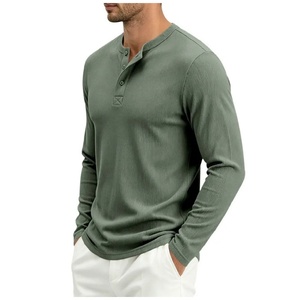 Camiseta Henley de <span class=keywords><strong>Manga</strong></span> <span class=keywords><strong>Larga</strong></span> para <span class=keywords><strong>Hombre</strong></span>, Estilo Vintage, Color Liso, Talla Grande, Tejido Grueso, Corte Holgado, Casual, Transpirable y con Cuello Acanalado - Product Image 4