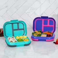 Boîte à lunch Bento rectangulaire en plastique à 4 compartiments Conteneur à lunch scolaire étanche Capacité réutilisable 0-1L