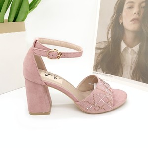 Nuovi Sandali da Donna con Tacco e Punta Tonda, Superficie in Camoscio e Decorazione in Strass, Scarpe Versatili da Donna con Tacco Alto per il Pendolarismo - Product Image 5