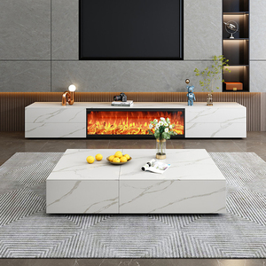 Mobile TV con <span class=keywords><strong>simulazione</strong></span> fiamma, mobile TV con piano in finto roccia e set tavolino da caffè, con nucleo a fiamma integrato per <span class=keywords><strong>soggiorno</strong></span> domestico - Product Image 4