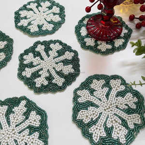 Handmade Beaded Snowflake Placemat Mug Rug Coasters for Home Decor Dining <b>Table</b> Wholesale - Product Image 5