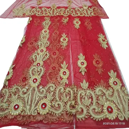 Tela de encaje de Red africana, tejido de encaje de Red Africana de la India, Color rosa