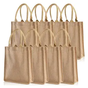 批发环保包装礼品手提袋可重复使用防水购物袋黄麻袋带定制印刷标志