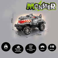 Camion monstre requin télécommandé EPT Kids RC, échelle 1:16, 4 canaux, voiture télécommandée avec lumières, jouet requin RC pour enfants