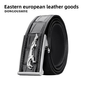 Cinturón de hombre hecho a mano en Tailandia, de piel de cocodrilo, con hebilla automática de acero, estilo casual de negocios, de lujo ligero con diseño de guepardo. - Product Image 3