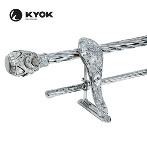 KYOK Tringle <span class=keywords><strong>à</strong></span> <span class=keywords><strong>rideaux</strong></span> <span class=keywords><strong>pivotante</strong></span> antirouille avec embouts ronds en cristal Style royal Accessoires décoratifs pour la maison Stores royaux latéraux - Product Image 4