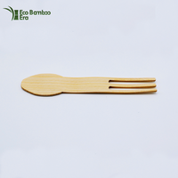 Fourchettes en bois rondes à trois dents, longueur 115 mm, jetables, en bambou, pour salade de fruits, gâteau, pain