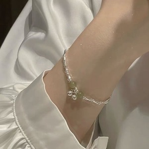 S925 Sterling Silver Bamboo Bell <b>Bracelet</b> With Jade <b>Beads</b> Unisex Gift Jewelry - Product Image 5