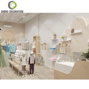 Mueble de Diseño para Ropa Infantil, Exhibidores de Ropa Personalizados con Logotipo e Iluminación, Mostrador de Caja para Tienda de Ropa - Product Image 5